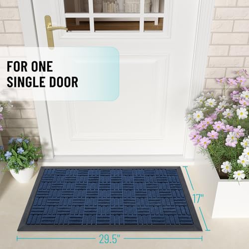 OLANLY Front Door Mat Outside Entrance 29.5x17, Heavy-Duty Rubber Doormat - color: Navy Blue, size: 29.5" X 17"