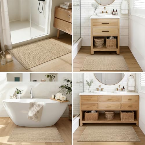 Color&Geometry Beige 30x17 Waffle Bath Mat, Rubber Non Slip Bathroom Rug - color: Beige, size: 17"x30"