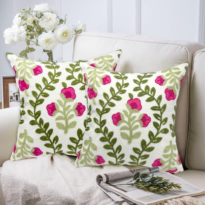 Alysheer Floral Embroidered Throw Pillow Cover 18"x 18" Set of 2, Hot Pink - color: Hot Pink, size: 18" x 18" (Pack of 2)