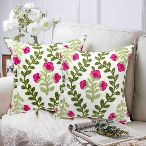 Alysheer Floral Embroidered Throw Pillow Cover 20"x 20" Set of 2, Hot Pink - color: Hot Pink, size: 20" x 20" (Pack of 2)
