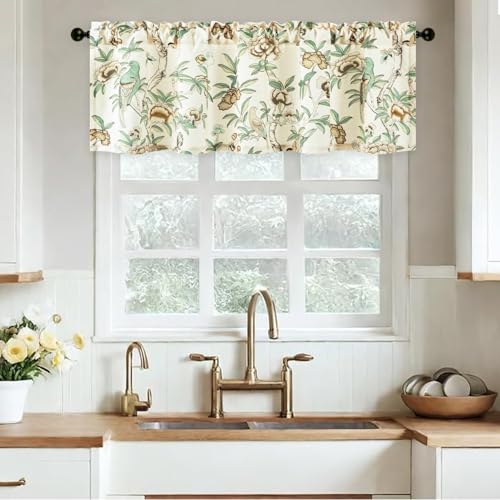 Leeva Linen Textured Bird & Floral Window Valance, 60 x 18, 1 Panel, Beige - color: M9, size: 60"W x 18"L (Pack of 1)