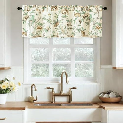 Leeva Linen Textured Bird & Floral Window Valance, 60 x 18, 1 Panel, Beige - color: M9, size: 60"W x 18"L (Pack of 1)