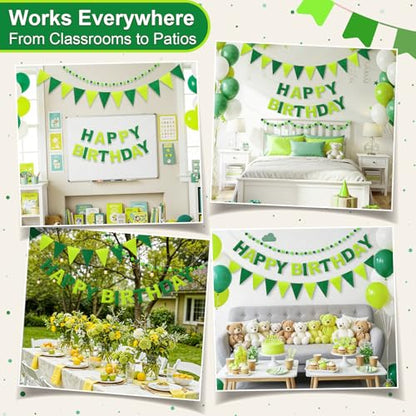 Pre-Strung Felt Happy Birthday Banner Green Garland Set - color: Ombre Green