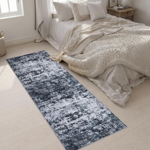 2.6x8 Washable Runner Rug：Modern Abstract Kitchen Carpet Black - color: Black, size: 2'6" x 8' (Rectangular)