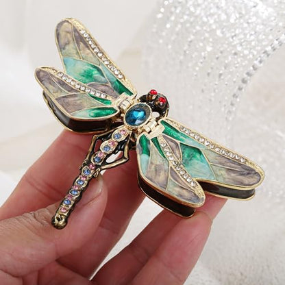 Hand Painted Enamel Dragonfly Hinged Trinket Box, Unique Mini Ring Necklace Jewelry Organizer, Classical Antique Bejeweled Storage, Figurine Collectible Keepsake Home Decor (Dragonfly)