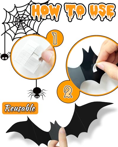 120 Pcs 3D Halloween Decorations Bats Decor,5 Sizes Bats Wall Decor Indoor - style: 120 pcs
