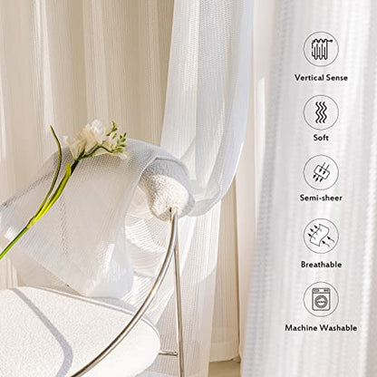 2 Panels Set Sheer Curtains 96 inch Length White 52" W x 96" L - color: White, size: 52"W x 96"L (Pack of 2)