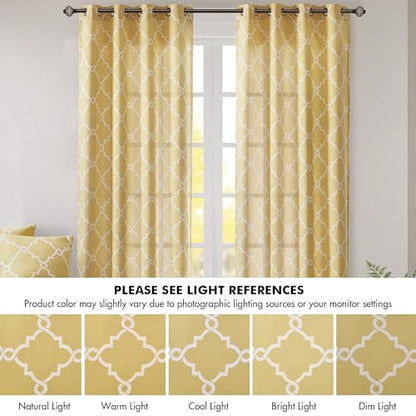 Madison Park Fretwork Print Window Curtain 1 Panel, 50x63 Yellow/White - color: Yellow/White, size: 50"W x 63"L (Pack of 1)