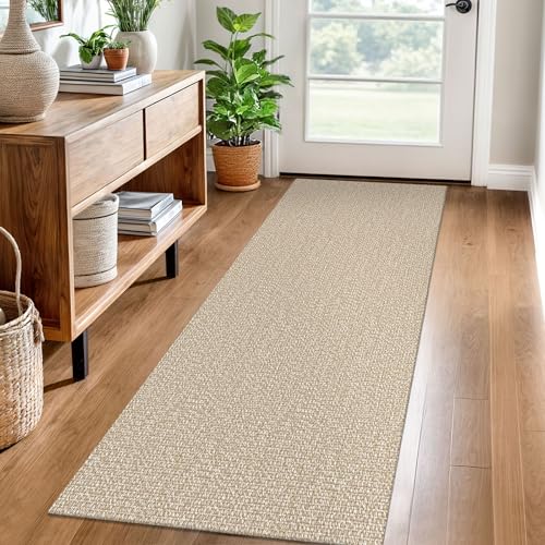 EARTHALL Washable Runner Rug 2x6 Ft Non Slip Runners for Hallways Cotton Rubber Backed Kitchen Runner Braided Indoor Floor Carpet Runners for Entryway, Hallway, Kitchen, Bedroom, Send/Beige - color: Sand/Beige, size: 2' x 6' (Rectangular)