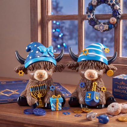 Karenhi 2 Pcs Highland Cow Figurines Resin, Hanukkah Decor for Home Desk - style: Hanukkah