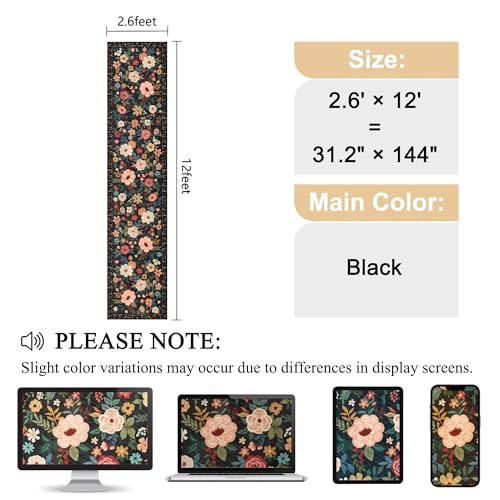 DUKINO 2.6x12 Kitchen Runner Rug, Floral Non Slip Long Washable Rug, Black - color: Black, size: 2'6" x 12' (Rectangular)