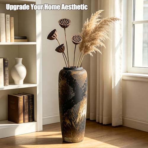 Black Rustic Ceramic Floor Vase, 19.7 Inch, Large Farmhouse Decor - size: 19.7 Inch