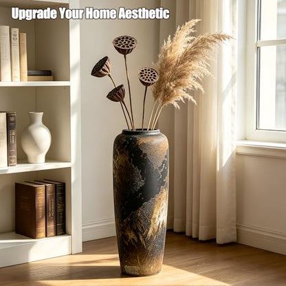 Black Rustic Ceramic Floor Vase, 19.7 Inch, Large Farmhouse Decor - size: 19.7 Inch