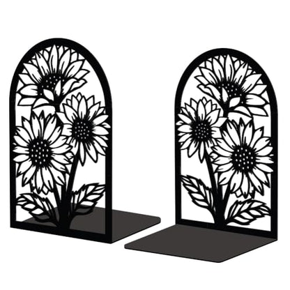 Peacoblue 5.3"x4.3"x7.9" Metal Bookends, Heavy Duty Book Ends for Shelves - style: Sunflowers