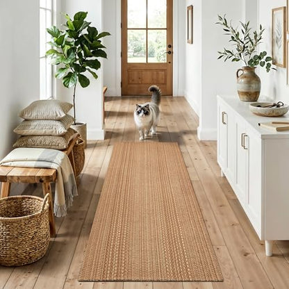 MatEssenz 2x6 Washable Runner Rug, Textured Natural Woven Low-Profile Hallway Runner with Non-Slip Backing, Neutral Brown, for Kitchen, Laundry Room, Entryway - color: Brown, size: 2' x 6'