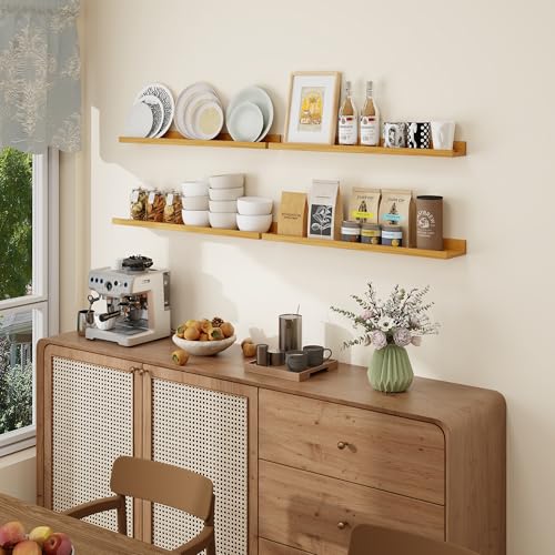Axeman 30 Inch Floating Shelves, Oak Picture Ledge Shelf Set of 4 - color: Oak, size: 30 Inch