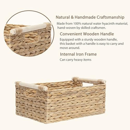 Rectangle Water Hyacinth Wicker Storage Basket Organizer(Large) - size: Large