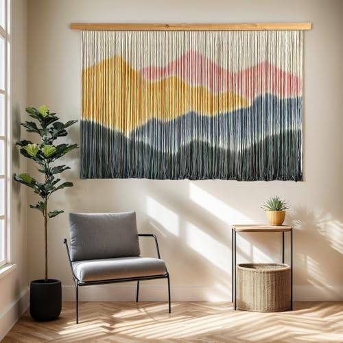 Sdjazl Woven Boho Macrame Wall Hanging Home Decor Tapestry Dip-Dyed Large Modern Handmade Colorful Mountain Landspace For Living room (light pink) - color: light pink