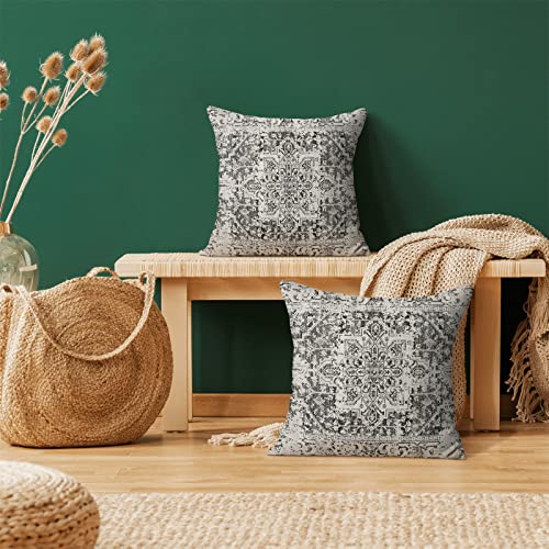 Black Gray Carpet Pattern Boho Pillow Covers 16x16 Set of 2 - color: Boho-7, size: 16" x 16" (Pack of 2)