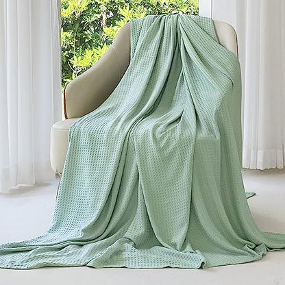 AmyHomie Cooling Waffle Blanket King Size, 100% Rayon Derived from Bamboo - color: Sagegreen, size: King (108"x90")