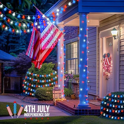 JMEXSUSS 33ft 100 LED Red White and Blue Lights Battery Operated - color: Red White Blue, size: 100 LED Battery