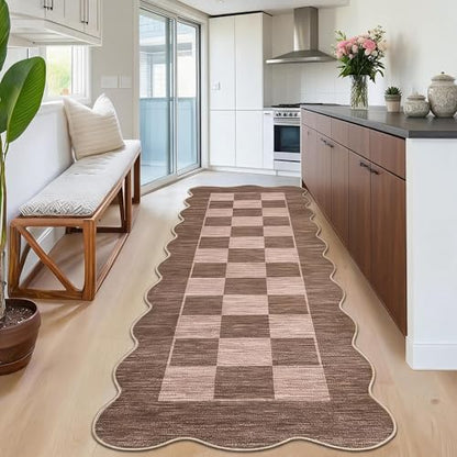 Garvee 2x8 Washable Long Runner Rug Kitchen Rug Entryway Rugs，Brown - color: Scalloped - Brown, size: 2' x 8' (Runner)