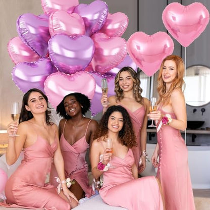 Pink Purple Heart Foil Balloons, 12Pcs 18Inch Heart Shaped Balloons - color: Pink Purple