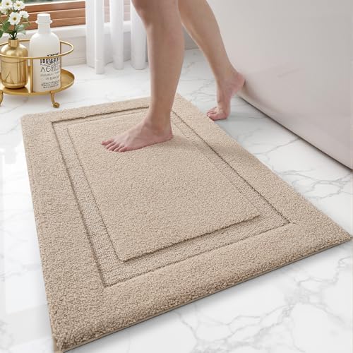 LUMI Ultra Soft Bathroom Rugs Absorbent, Non Slip Bath Mat 16X24, Beige - color: Beige, size: 16" X 24"
