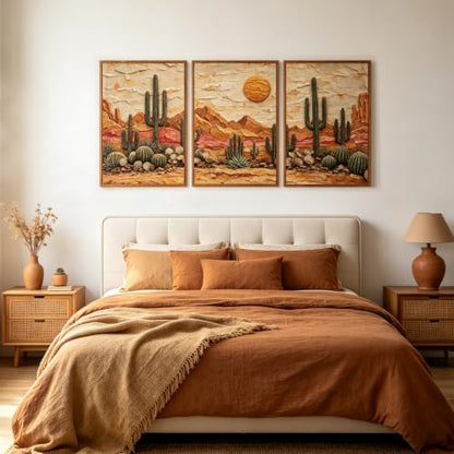 Aurlan 3D Textured Cactus Arizona Desert Framed Canvas Wall Art 24x36 Inch - color: Cactus Desert (3D Textured), size: 24"L x 36"W