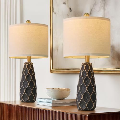 Small Table Lamps Set of 2 for Living Room, 20.25" Black Bedside Boho Lamps - color: Black, size: Small - 20.75''