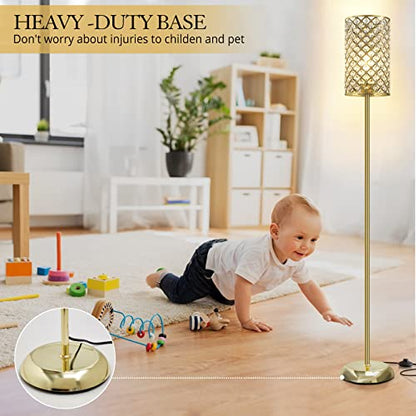 GyroVu Gold Floor Lamp,Elegant Crystal Floor Lamp Modern Standing Lamp with On/Off Foot Switch,Tall Pole Accent Lighting for Living Room, Girl Bedroom, Dresser, Office - color: Gold