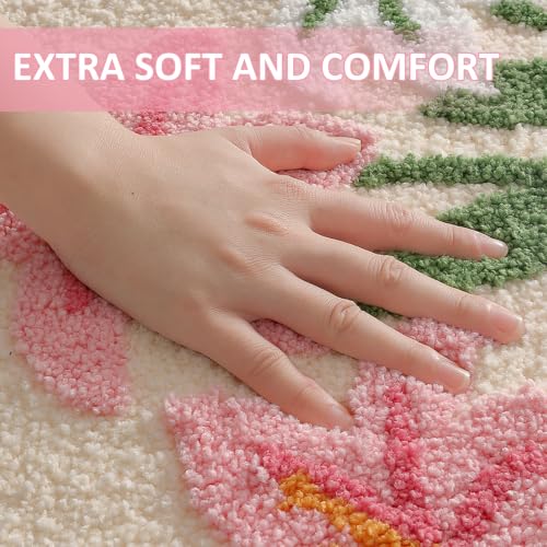 Cloud-Shaped Lily Bath Mat, Soft Non-Slip Fluffy Fresh Flowers Bathroom Rug, Ultra Absorbent Microfiber Shaggy Door Mat, Machine Washable Bath Rug Carpet for Bathtub Bedroom 18x39 Inch (Pink Lily S) - color: Pink Lily S