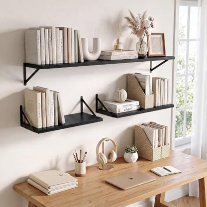 Axeman Deep Floating Shelves, 18'' x 12'' Black Wall Shelves Set of 2 - color: Black, size: 18W x 12D