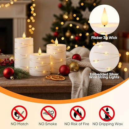 Raycare White Flameless LED Pillar Candles Battery Operated Remote Timer - color: 3pcs-White