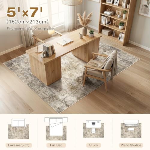 cotiled 5x7 Area Rugs Living Room: Washable Abstract Rug Brown - color: Brown, size: 5' x 7' (Rectangular)