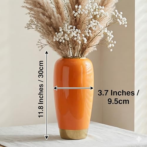 Orange Ceramic Vase for Table, 11.8 Inch Tall