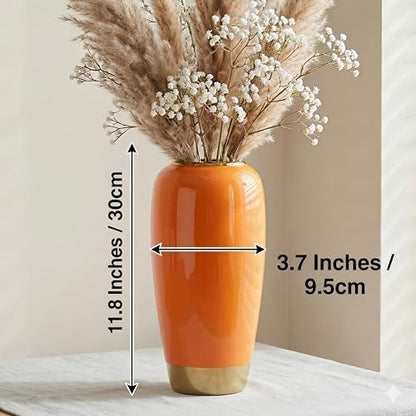 Orange Ceramic Vase for Table, 11.8 Inch Tall