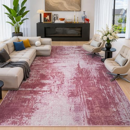 Merelax 6x9 Pink Washable Area Rug Non-Slip Faux Wool Abstract Rug - color: Pink, size: 6' x 9'(72''x108'')