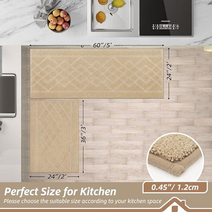 BEQHAUSE Kitchen Rugs Set of 2 Non Slip Runner, 24"x36"+24"x60", Beige - color: Beige, size: 24" X 36" + 24" X 60"