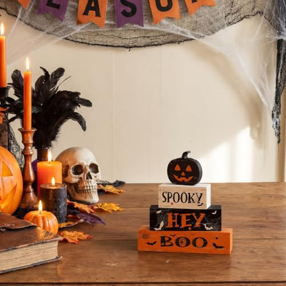 Smile Halloween Wooden Stack Block Decor Set Jack-O'-Lantern Pumpkin - style: Spooky Boo