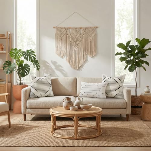 Mecatny Boho Outdoor Throw Pillow Covers 16x16 Set of 2 Beige & Grey - color: Beige and Grey, size: 16" x 16" (Pack of 2)