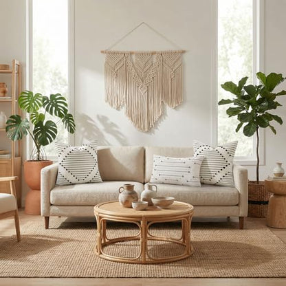 Mecatny Boho Outdoor Throw Pillow Covers 16x16 Set of 2 Beige & Grey - color: Beige and Grey, size: 16" x 16" (Pack of 2)