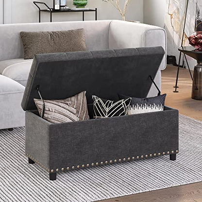 BELLEZE Storage Ottoman, Tufted Ottoman with Close Hinge, Foot Rest for Living Room (Dark Gray, 31 inch) - color: Dark Gray