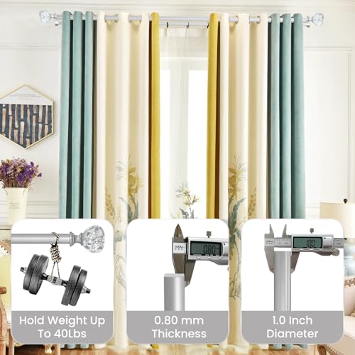 Silver Double Curtain Rod 48-84 Inch Heavy Duty Foil Resin Finial - color: Silver, size: 48-84"
