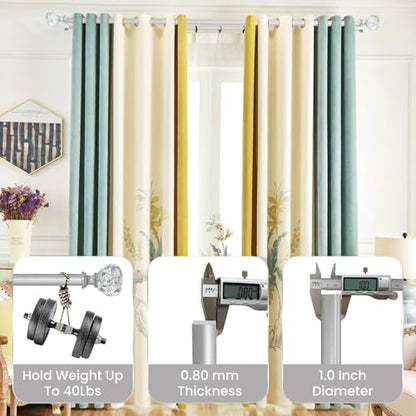 Silver Double Curtain Rod 48-84 Inch Heavy Duty Foil Resin Finial - color: Silver, size: 48-84"
