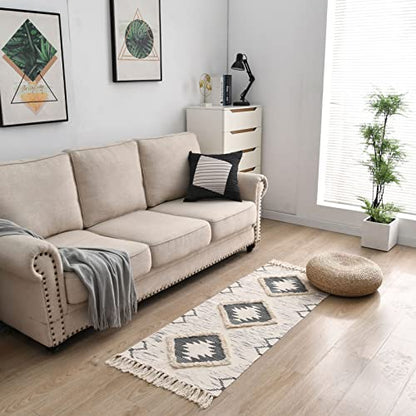 Boho Runner Rug 2'x5', Washable Hallway Rug Runner Non Slip Rubber Backed, Kitchen Farmhouse Area Rug Floor Mat with Tassels, Tufted Woven Cotton Entryway Carpet, Grey - color: Grey, size: 2' x 5' (Runner)