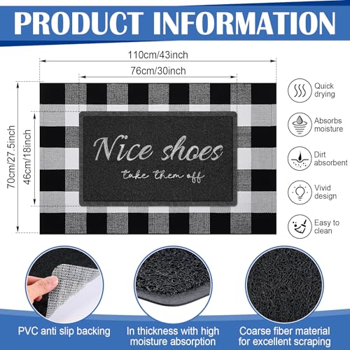Geelin 2 Pcs Layered Welcome Doormat, Black and White Buffalo Plaid Rug Set - style: Nice Shoes Take Them off