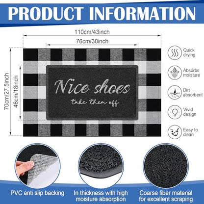 Geelin 2 Pcs Layered Welcome Doormat, Black and White Buffalo Plaid Rug Set - style: Nice Shoes Take Them off