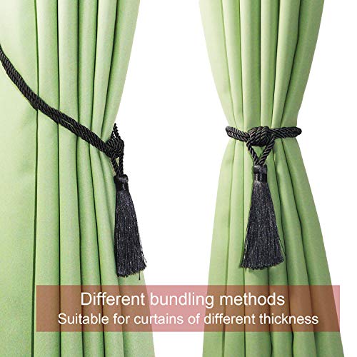 2 Pack Curtain Tiebacks Handmade Tassel Rope Curtain Holdbacks - color: Charcoal, size: 2p