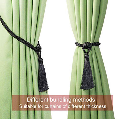 4 Pack Curtain Tiebacks Handmade Tassel Rope Curtain Holdbacks - color: Charcoal, size: 4p